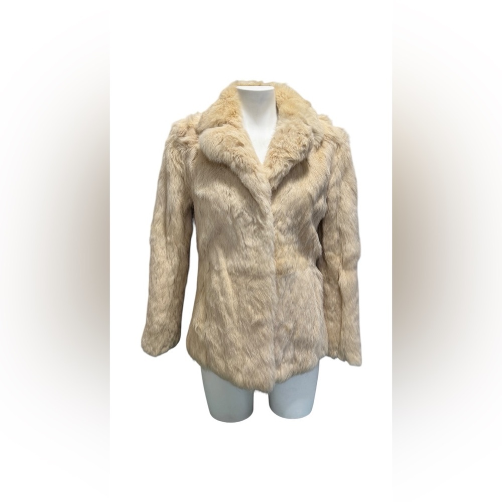 Vintage 100% Rabbit Fur Cream Coat Size Small FLAWED